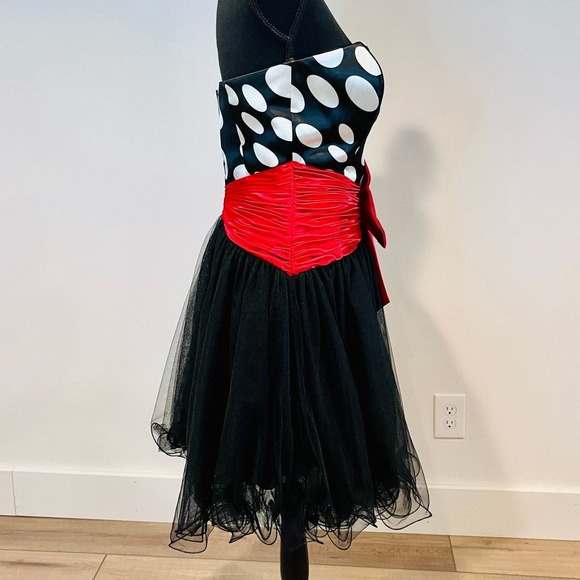 Jolene Black & White Polka Dot with Red Waist Bow sz 10 Semi-Formal Party Dress - Picture 4 of 10